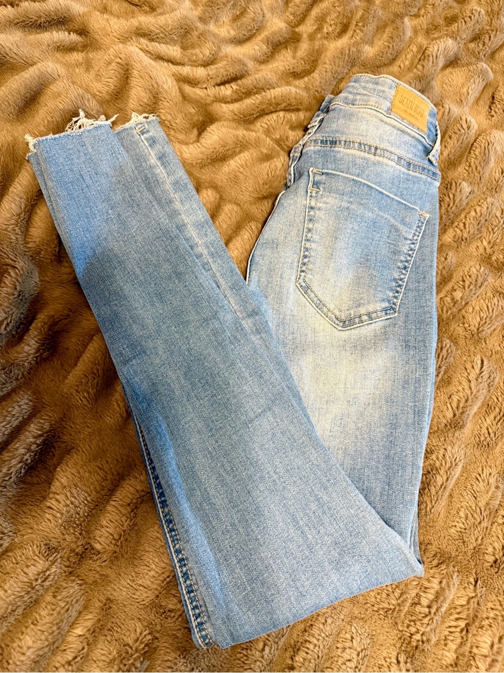 Light Blue Skinny Jeans with Chain Fringe Accent
